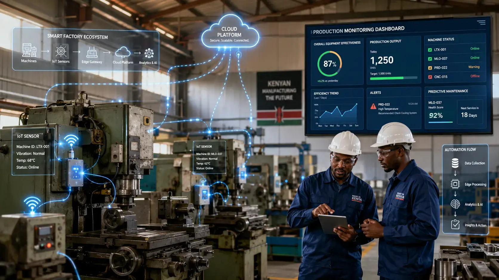 Smart factory floor imagery representing IoT modernization of legacy manufacturing equipment
