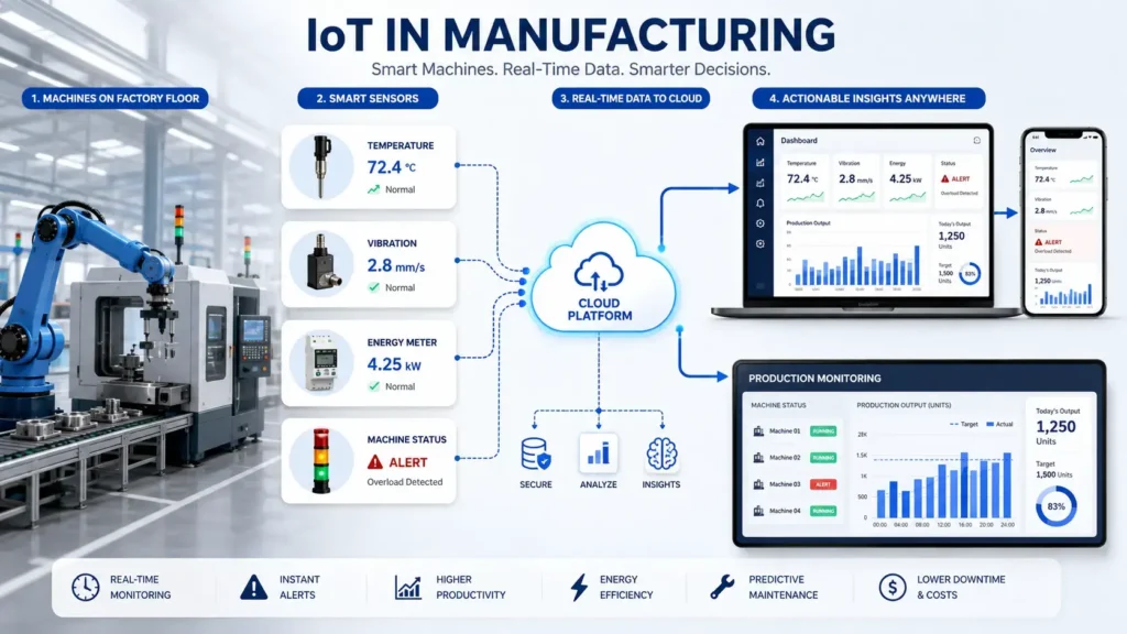 IoT in manufacturing connecting machines sensors and dashboards