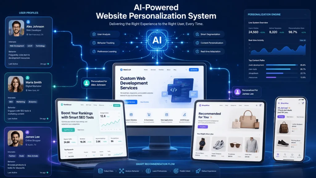 AI website showing personalized content recommendations for different users in Kenya
