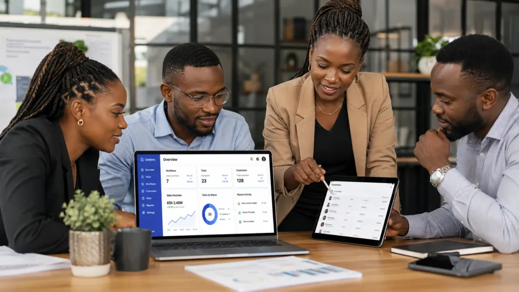 Small business team using digital tools to automate daily operations