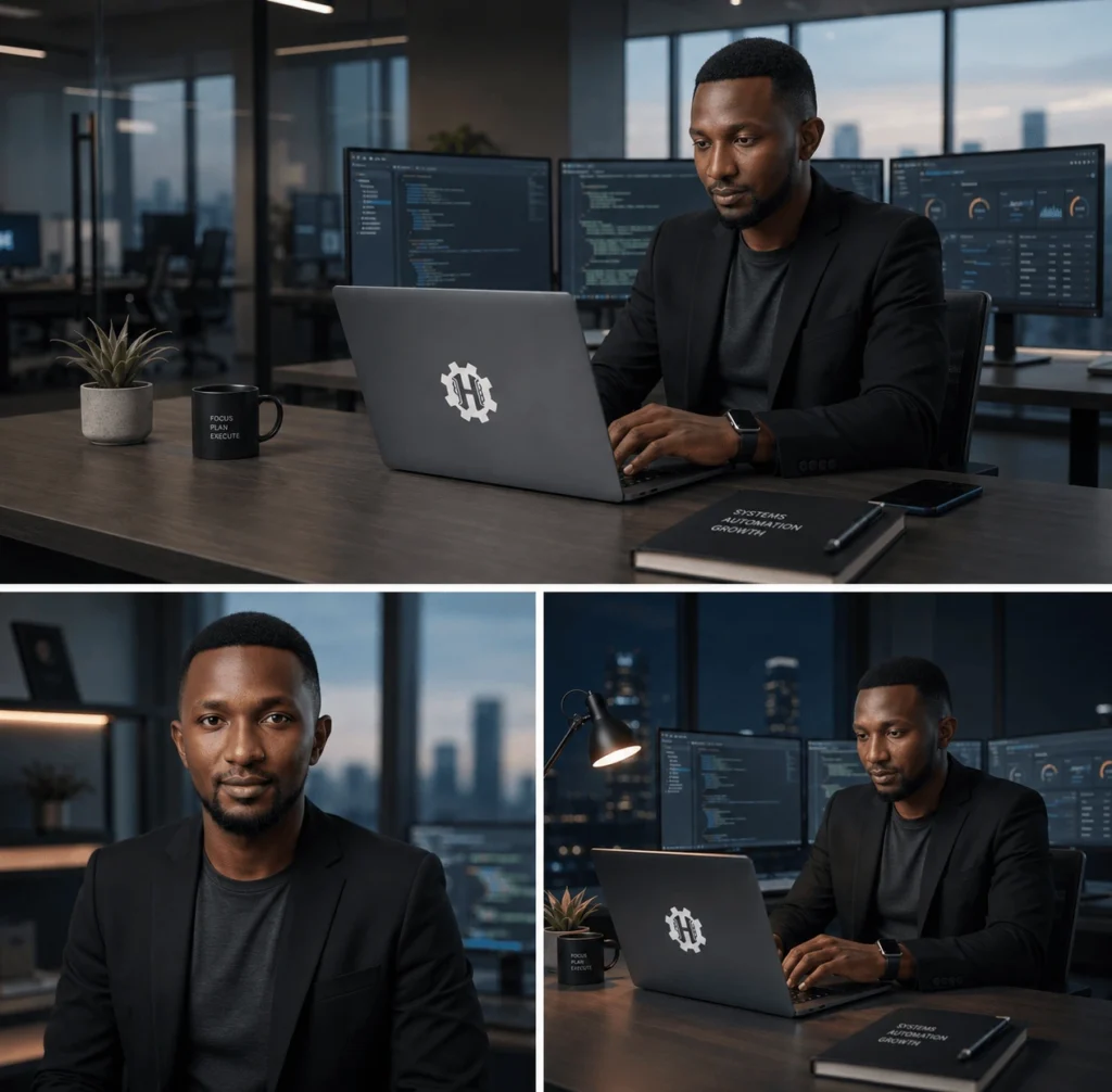 Harun Lucas working in a modern tech office as a web and system developer