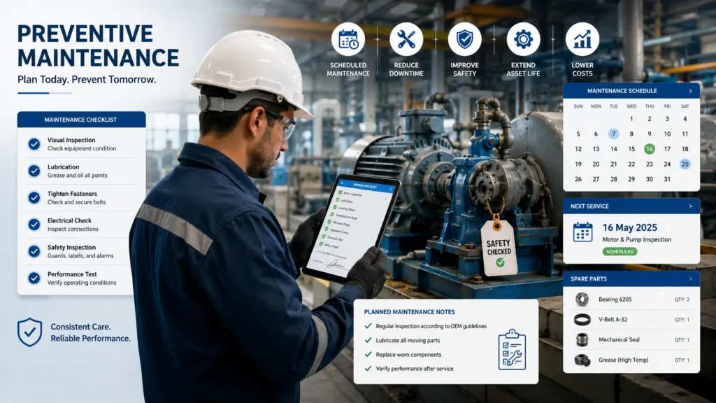 Preventive maintenance schedule and equipment inspection